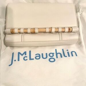 J McLaughlin off white leather clutch with bamboo detail